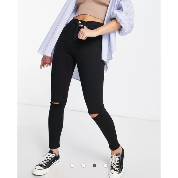 Topshop Jamie Black Skinny Jeans Size 26x30 Ripped knees High Rise - Picture 1 of 12